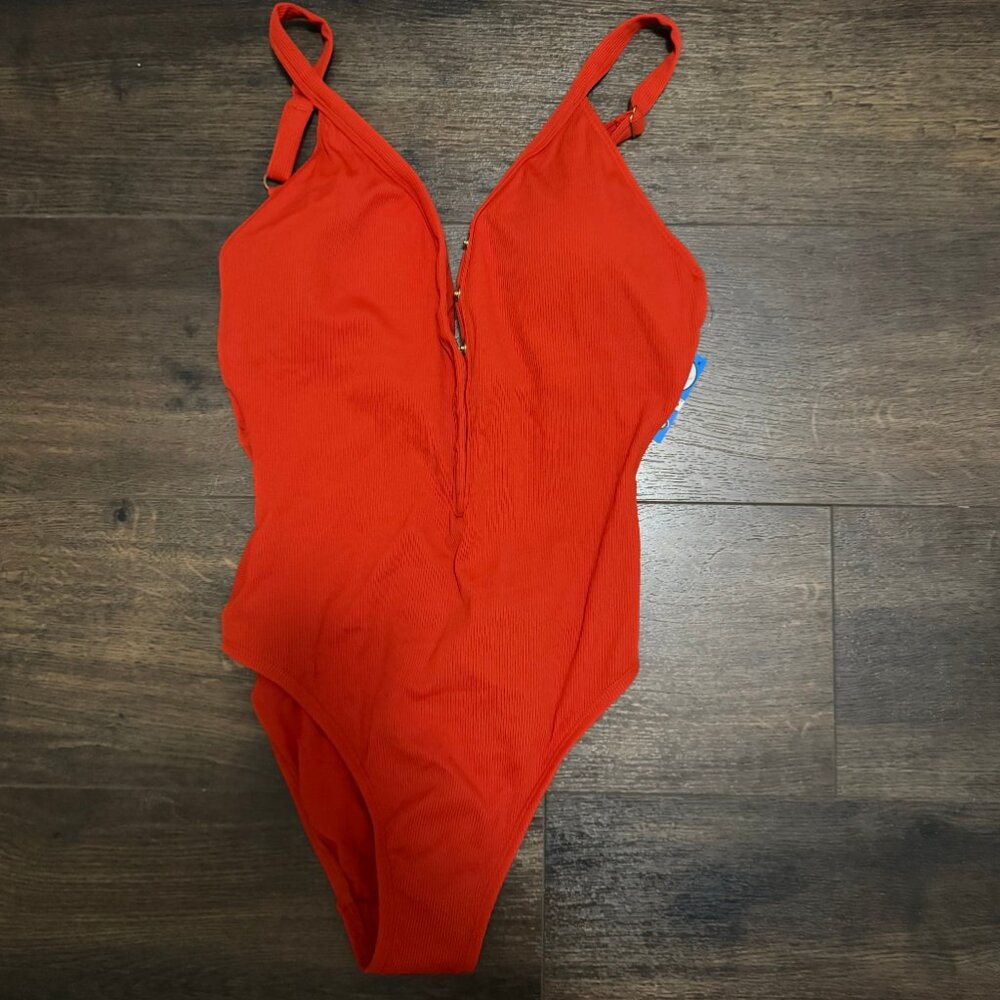 NWOT Orange Robin Piccone Amy V-Neck One Piece Size 12 - Picture 3 of 4